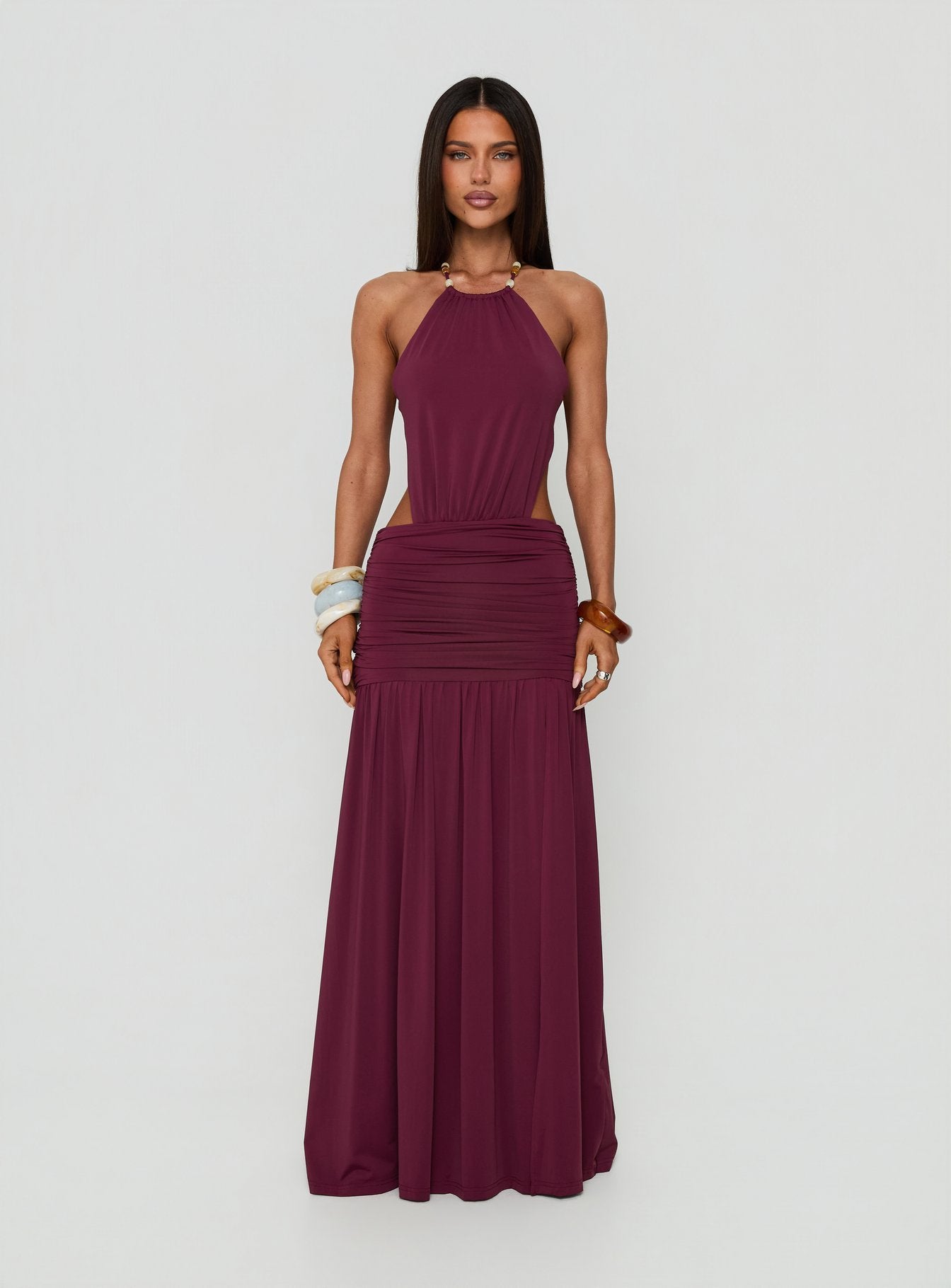 Tykaia Low Back Halter Maxi Dress Berry