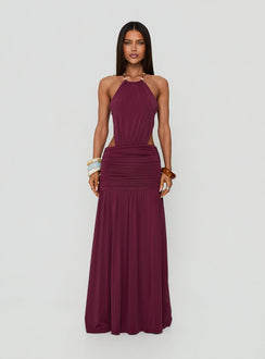 Tykaia Low Back Halter Maxi Dress Berry