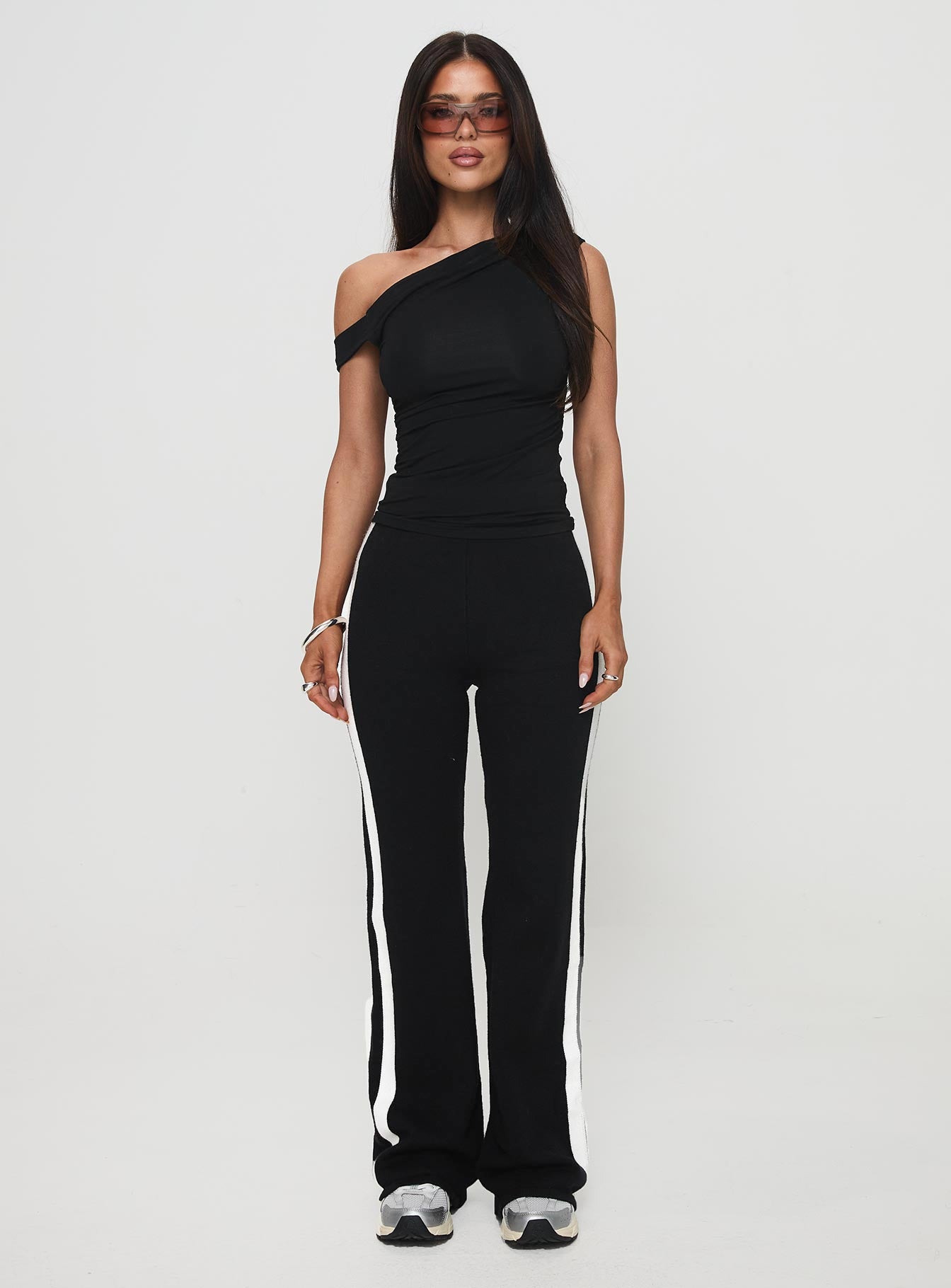 front view of model wearing Princess Polly Pastina Pants Black High Waisted Pants 