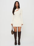 front view of model wearing Princess Polly Cookson Mini Dress Cream Boat Neck 