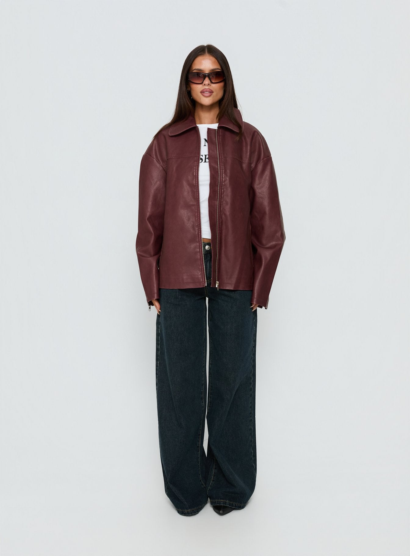 Napoleon Faux Leather Jacket Burgundy