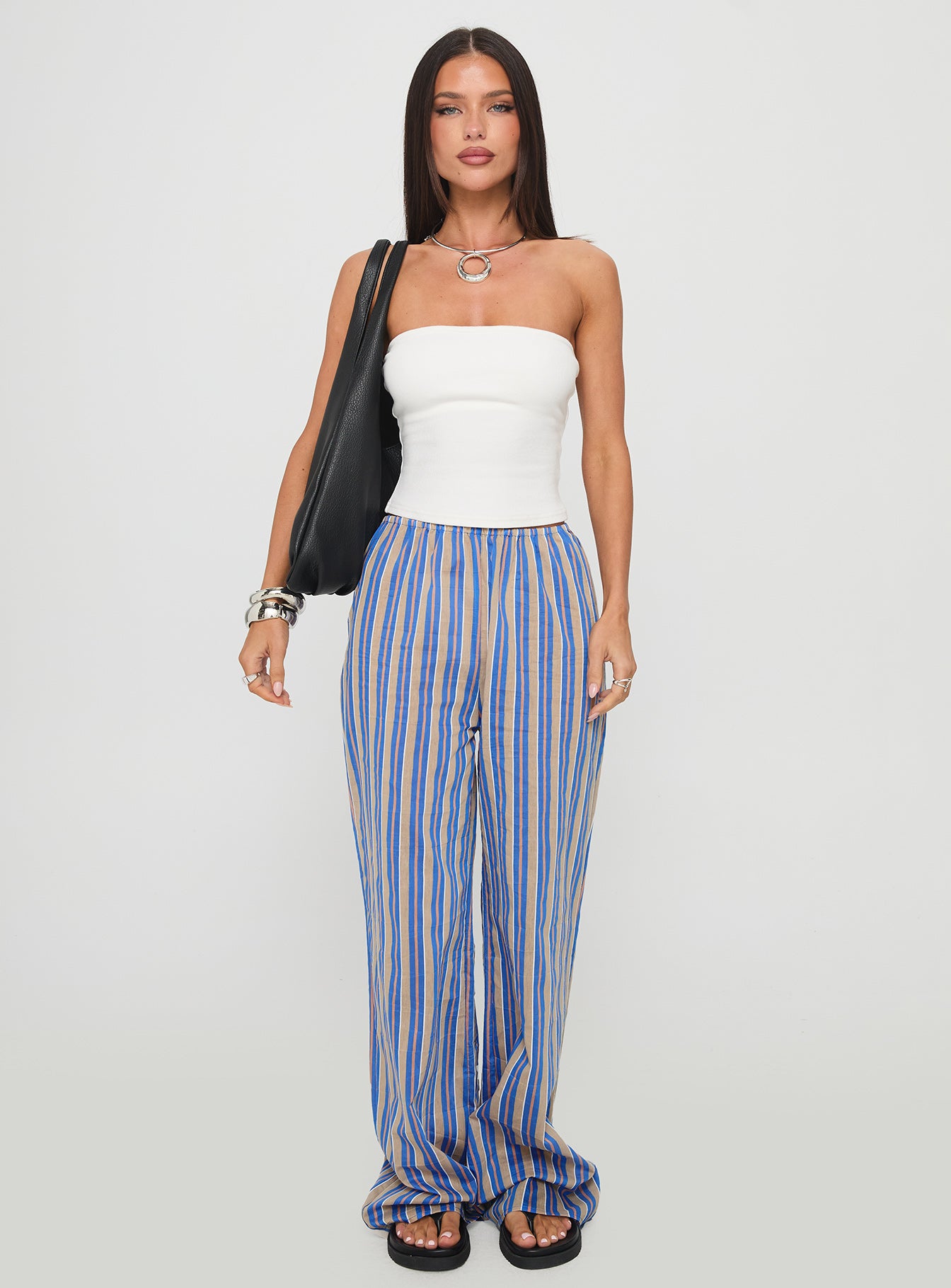 Limestone Pants Blue Multi High Waisted Pants 