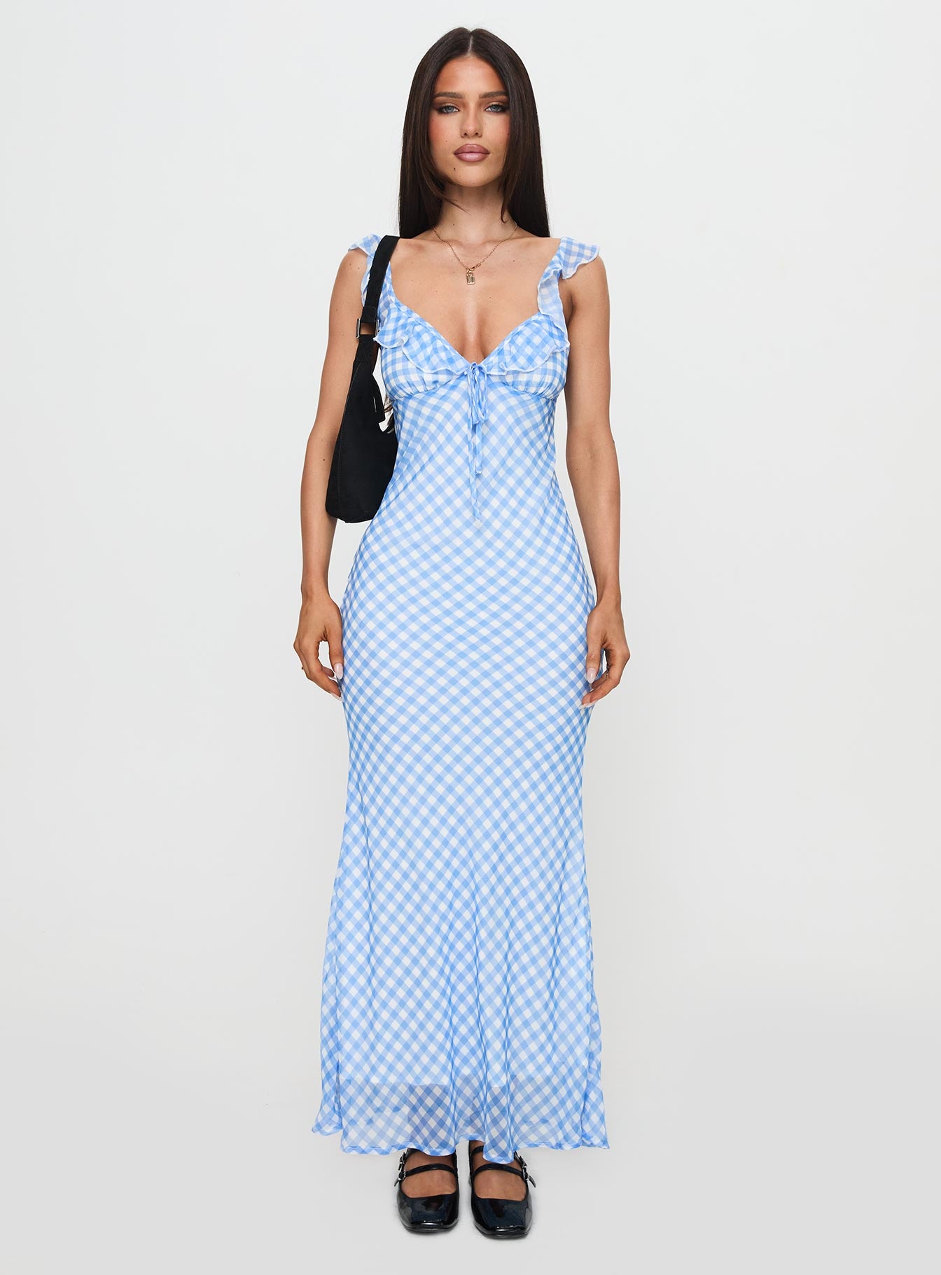 Brigette Maxi Dress Blue Gingham | Princess Polly