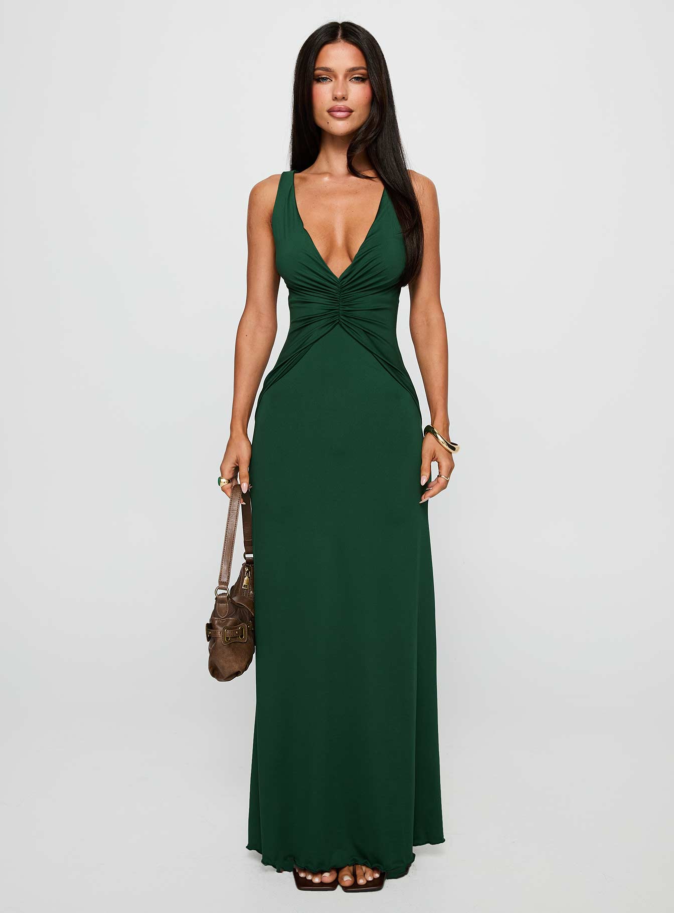Frederica Plunge Maxi Dress Forest Green | Princess Polly Frederica Plunge Maxi Dress Forest Green | Princess Polly