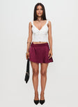   front view of model wearing Princess Polly For Me Mini Skirt Burgundy Mini Skirts 