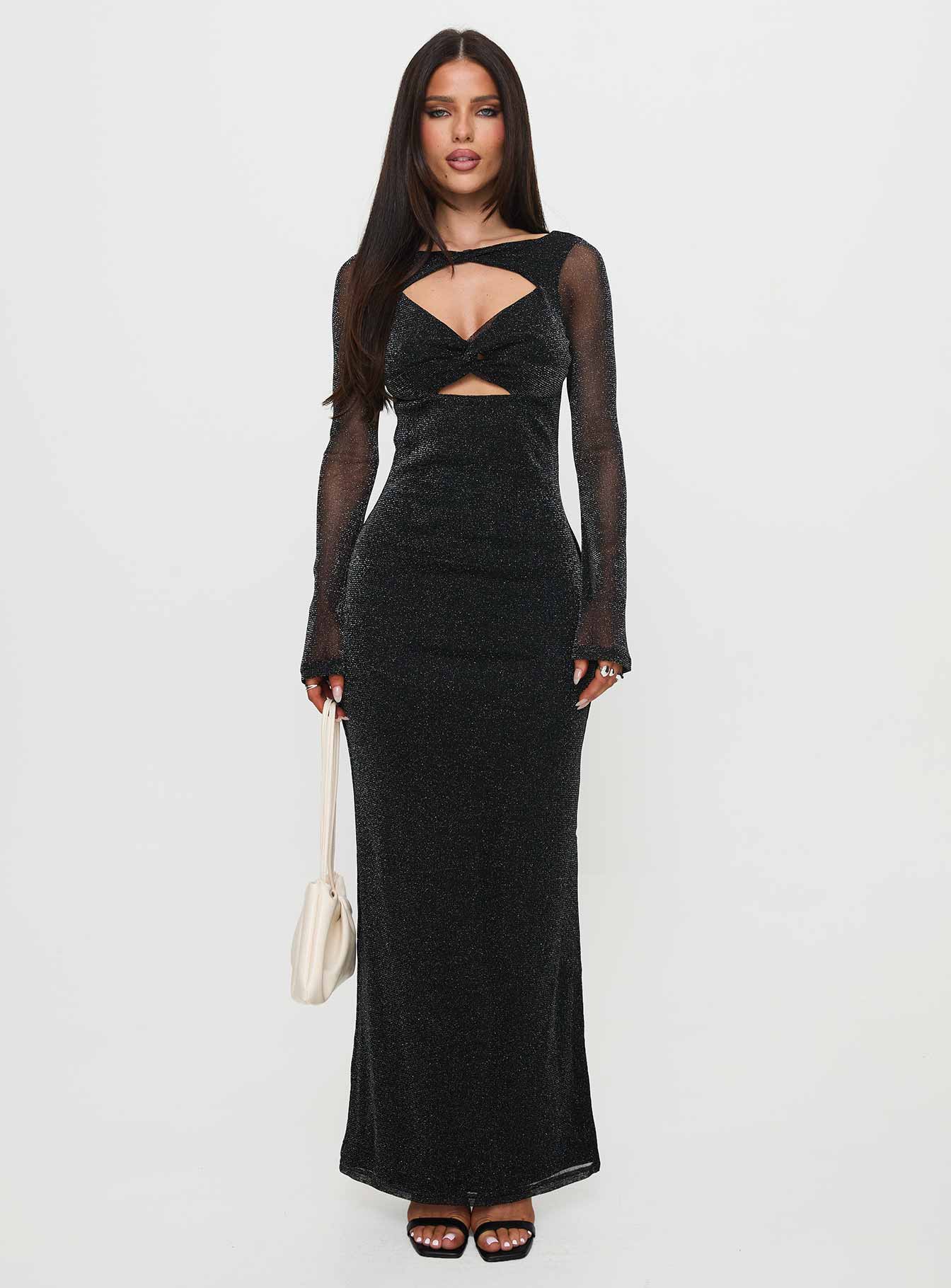 Allegoria Long Sleeve Maxi Dress Black Glitter | Princess Polly Allegoria Long Sleeve Maxi Dress Black Glitter | Princess Polly