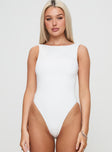 front view of model wearing Princess Polly Beresford Bodysuit White Sleeveless 