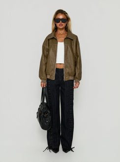 Goldsmith Faux Leather Bomber Jacket Washed Brown