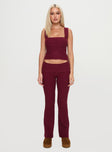 front view of model wearing Princess Polly Mooring Square Neck Top Maroon Sleeveless Square Neck 