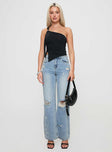 front view of model wearing Princess Polly Girard Wide Leg Denim Jeans Light Blue Wash High Waisted 