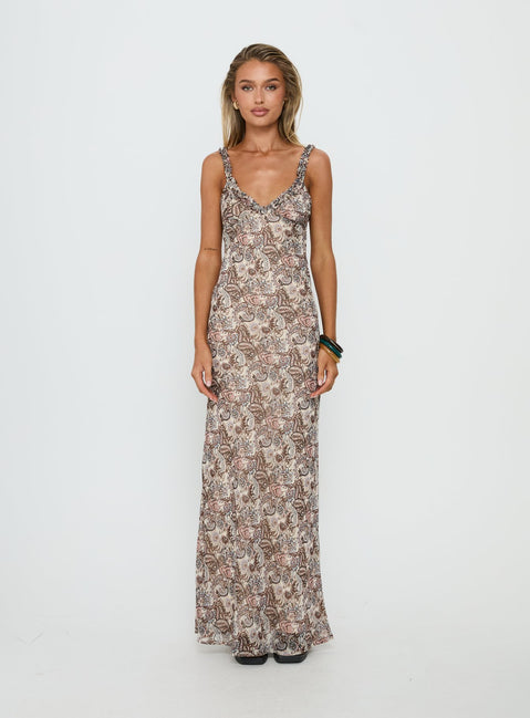 Baley Bias Cut Frill Maxi Dress | Paisley | Womens