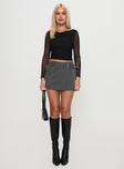   front view of model wearing Princess Polly Statuette Buckle Mini Skort Grey Mini Skirts 