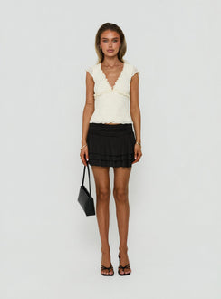 Azira Short Sleeve Frill Detail Top Cream