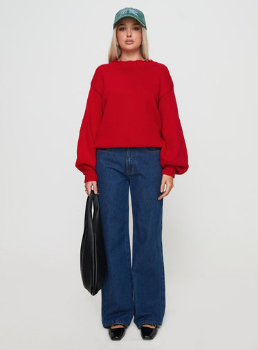 Harmony Balloon Sleeve Knit Sweater Red