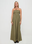 front view of model wearing Princess Polly Isannah Maxi Dress Sage Straight Neck 