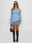 Snowie Off Shoulder Knit Sweater Blue