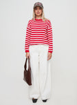 front view of model wearing Princess Polly Freeze Knit Sweater Red 