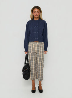 Discover the Kammi Button Up Cardigan Navy in womens-jumpers with short length front view of model wearing