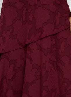 Lyricah Tiered Tie Back Maxi Dress Burgundy Petite