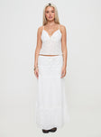   side view of model wearing Princess Polly Eivan Maxi Skirt White Maxi 