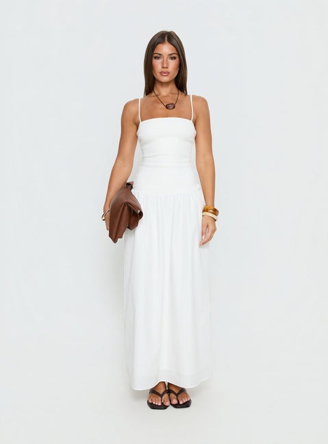 Erroll Drop Waist Knit Maxi Strapless Dress | White | Womens