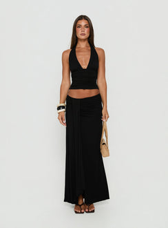 Keerah Tie Neck Halter Top Black