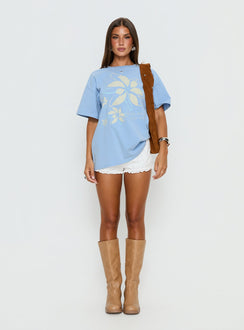 Full Bloom Oversized Graphic Tee Washed Blue