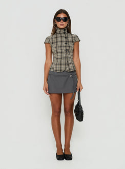 Maxina High Neck Button Up Top Check