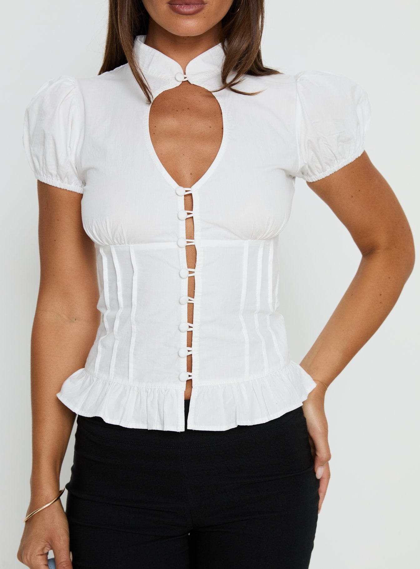 Yamila Keyhole Blouse Top White | Princess Polly