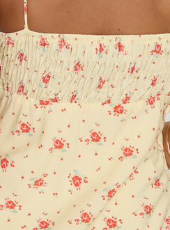 Morcar Frill V Neck Maxi Dress Yellow Floral