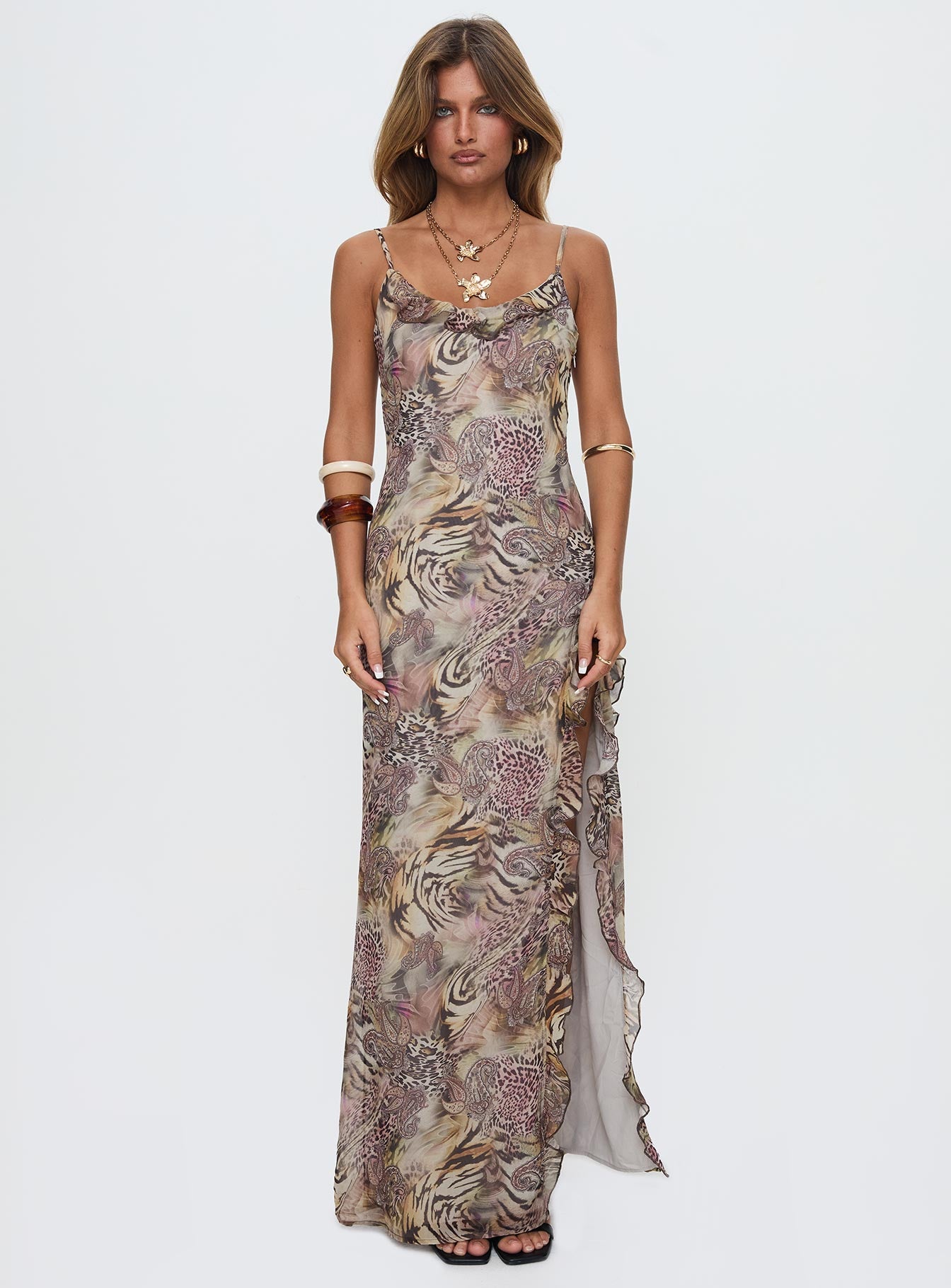 Sympathize Frill Split Maxi Dress Multi | Princess Polly Sympathize Frill Split Maxi Dress Multi | Princess Polly