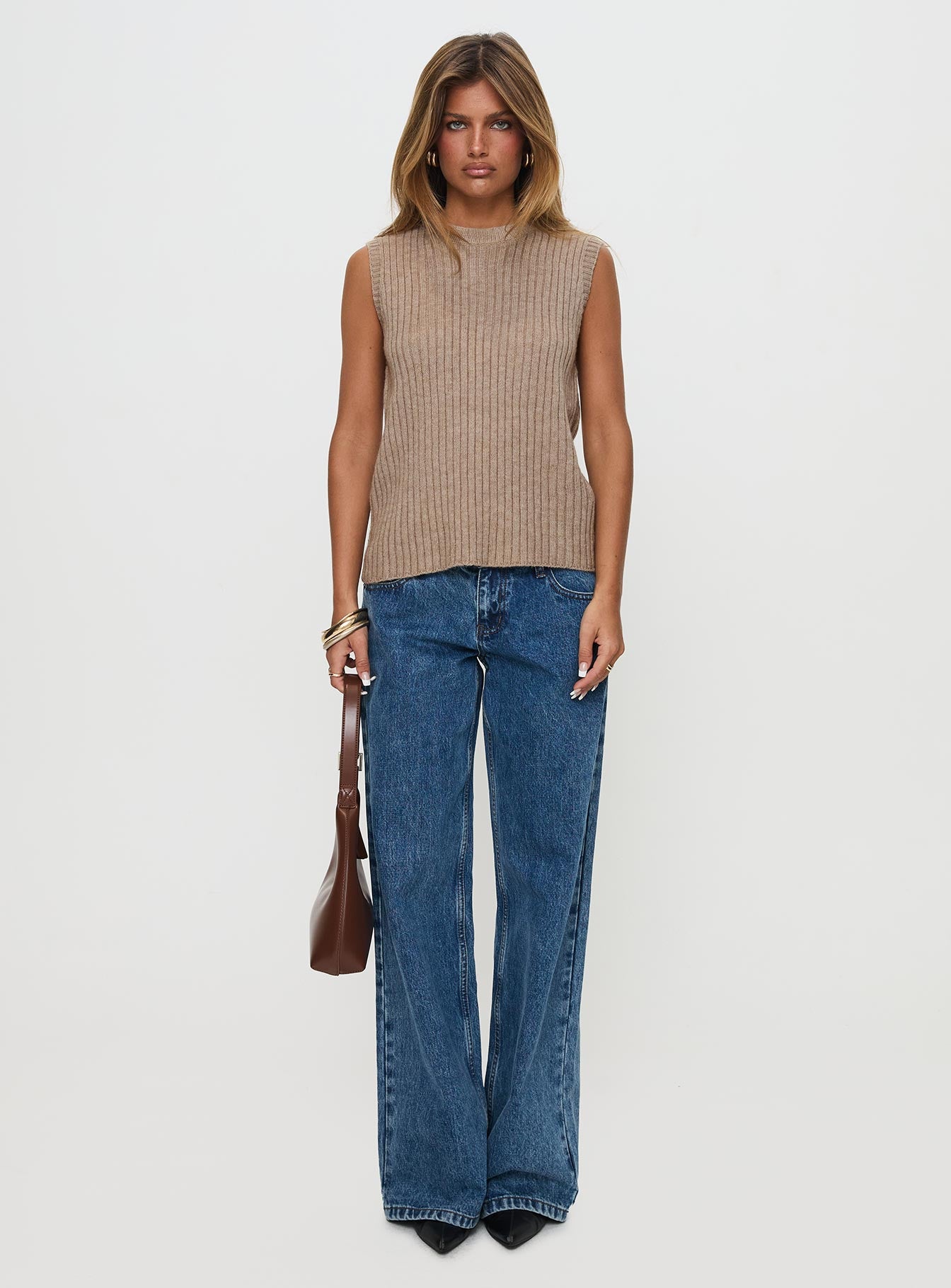 Jessabell Rib Sleeveless Top Mocha | Princess Polly