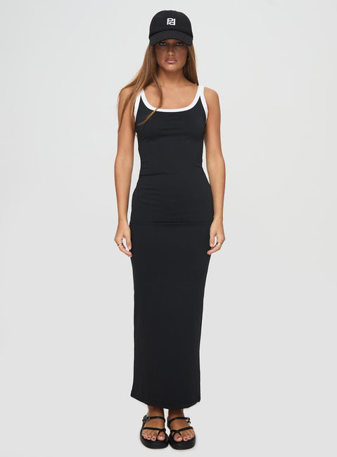 front view of model wearing Princess Polly Caputo Maxi Dress Black Scoop Neck 