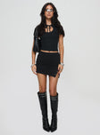   front view of model wearing Princess Polly Karre Mini Skirt Black Mini Skirts 