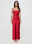 Red Silk material look, straight neckline, fixed straps