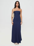 Front view of model wearing  front Princess Polly Straight Neck  Yahir Strapless Maxi Dress Navy Petite