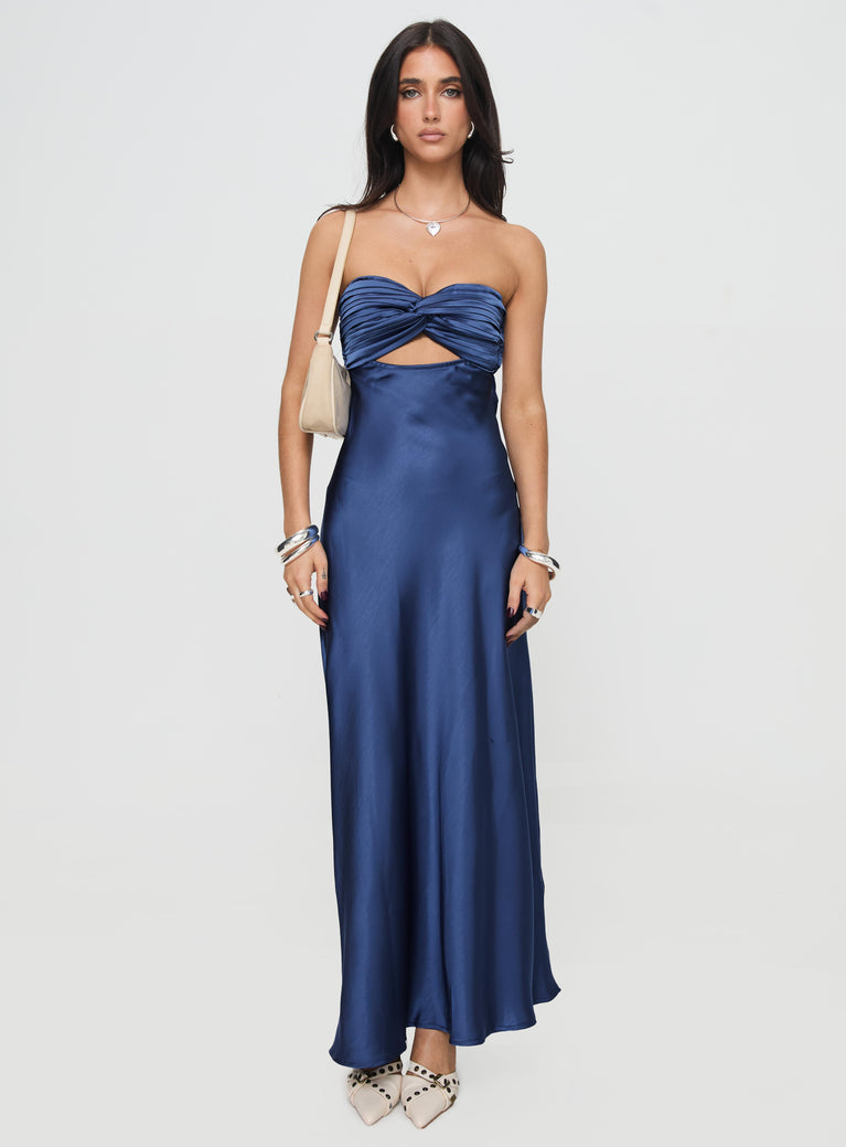 Faelis Blue Strapless Diamond Maxi Dress