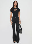 Flare pants Pinstripe print, high rise fit, invisible zip fastening, belt looped waist with buckle Good stretch, unlined Flare pants Pinstripe print, high rise fit, invisible zip fastening, belt looped waist with buckle Good stretch, unlined 