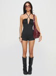 Romper Slim fit, halter style, cross detail, plunging neckline Good stretch, fully lined