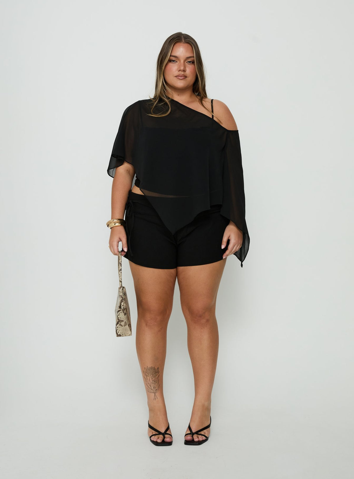 Senzo Chiffon Poncho Top Black Curve