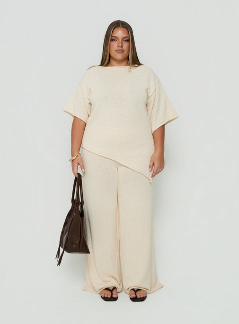 Calisse Knit Wide Leg Pants Beige Curve