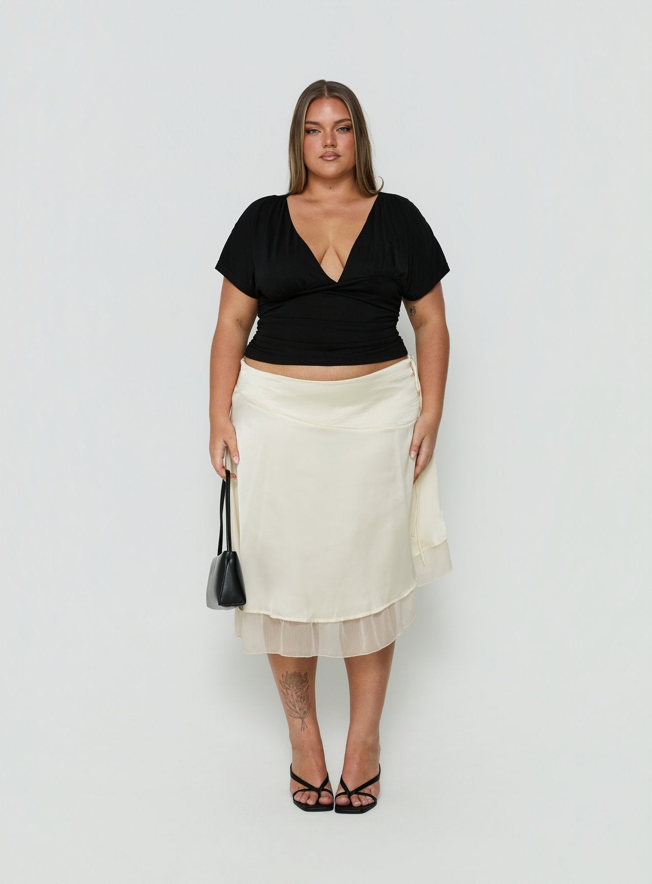 Rosemead Satin Midi Skirt Cream Curve