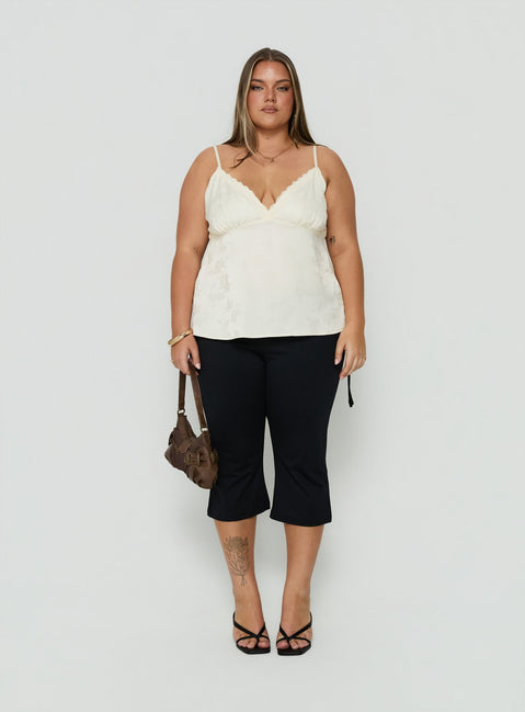 Had Me At Hello Lace Trim Floral Detail Top Cream Curve