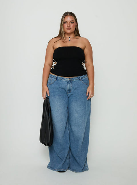 Currents Strapless Cut Out Detail Top Black Curve