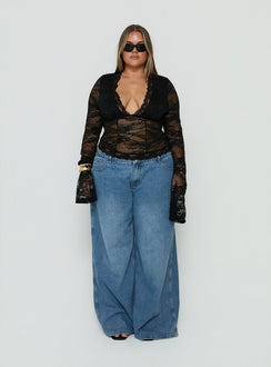 Kecia Long Sleeve Lace Top Black Curve