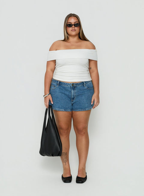 Ausha Off Shoulder Top White Stripe Curve