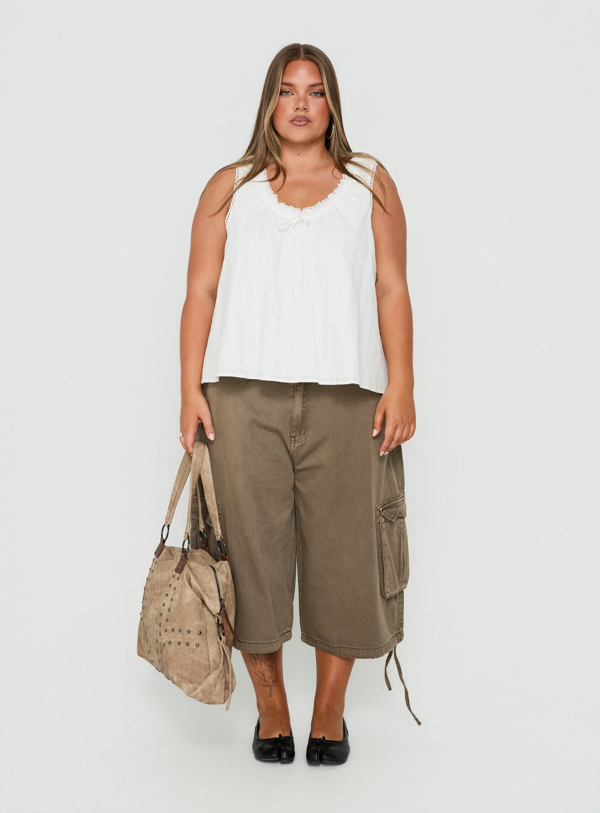 Hudsen Longline Cargo Shorts Khaki Curve