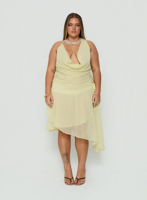 Evaleine Asymmetrical Chiffon Midi Skirt Baby Yellow Curve