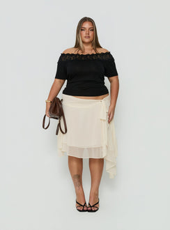Ophella Tie Waist Chiffon Midi Skirt Cream Curve