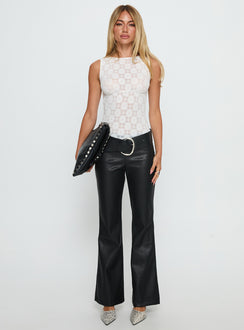 front view of model wearing Princess Polly Azria Faux Leather Pants Black Low Rise Pants 